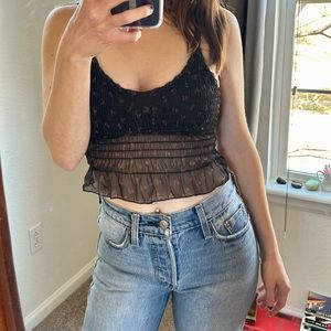 🌹 ruched black floral cropped tank top 🌹